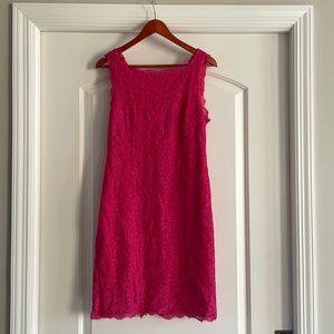 Hot pink coral lace dress. Zipper back